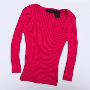 Vintage 90s Express Hot Pink Ribbed Cotton 3/4 Sleeve Sweater